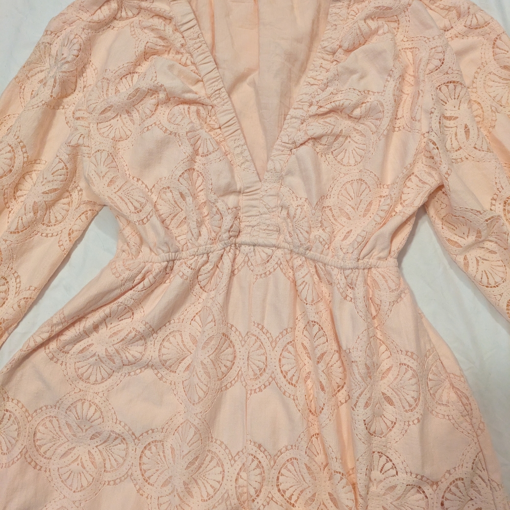 The Drop Women's Long Sleeve Crochet Lace Deep V-Neck Short Romper - Picture 7 of 11